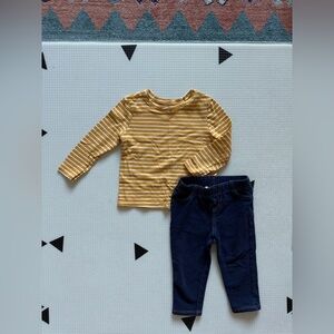 Old Navy|Baby girl,toddler cute outfit,yellow striped long sleeve & leggings•18M